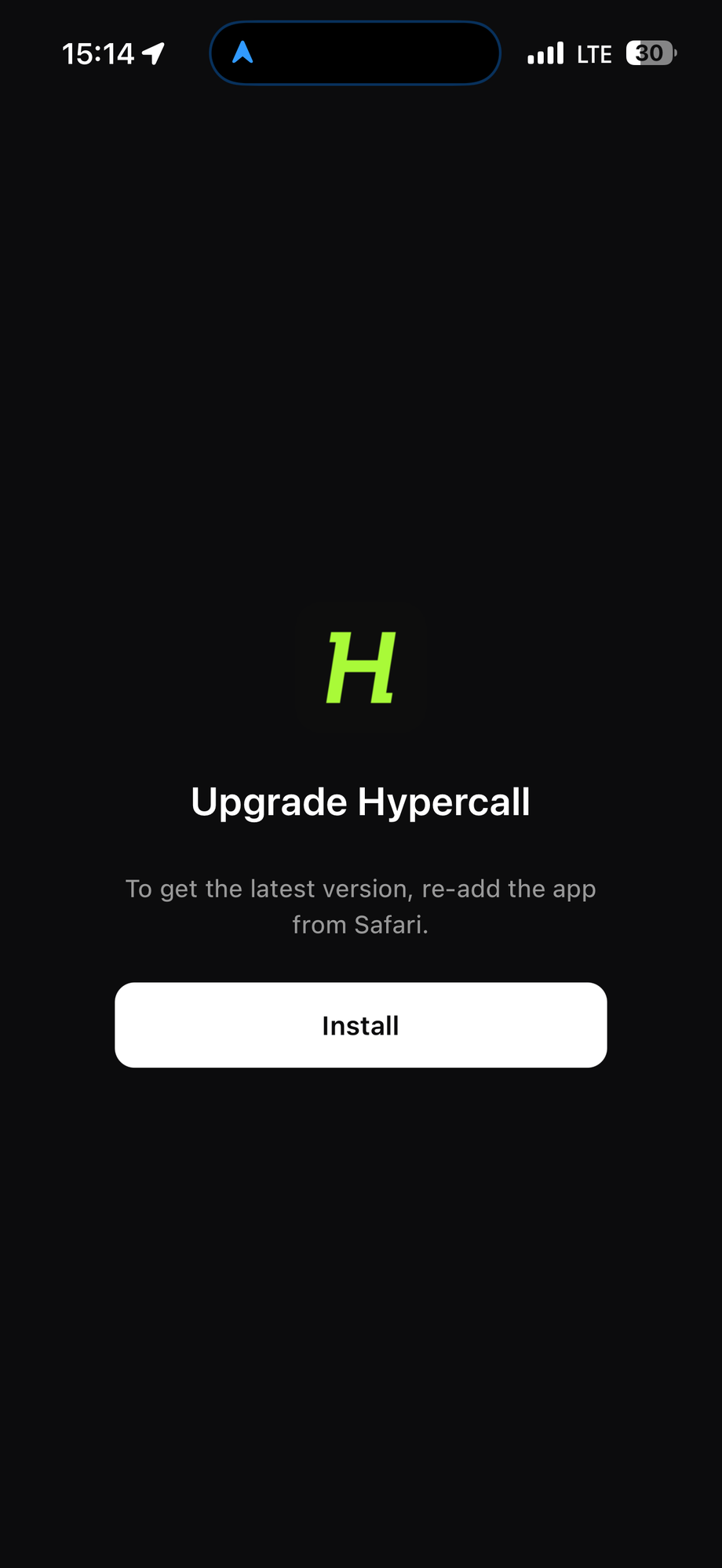 iOS PWA upgrade screen prompting users to re-add from Safari
